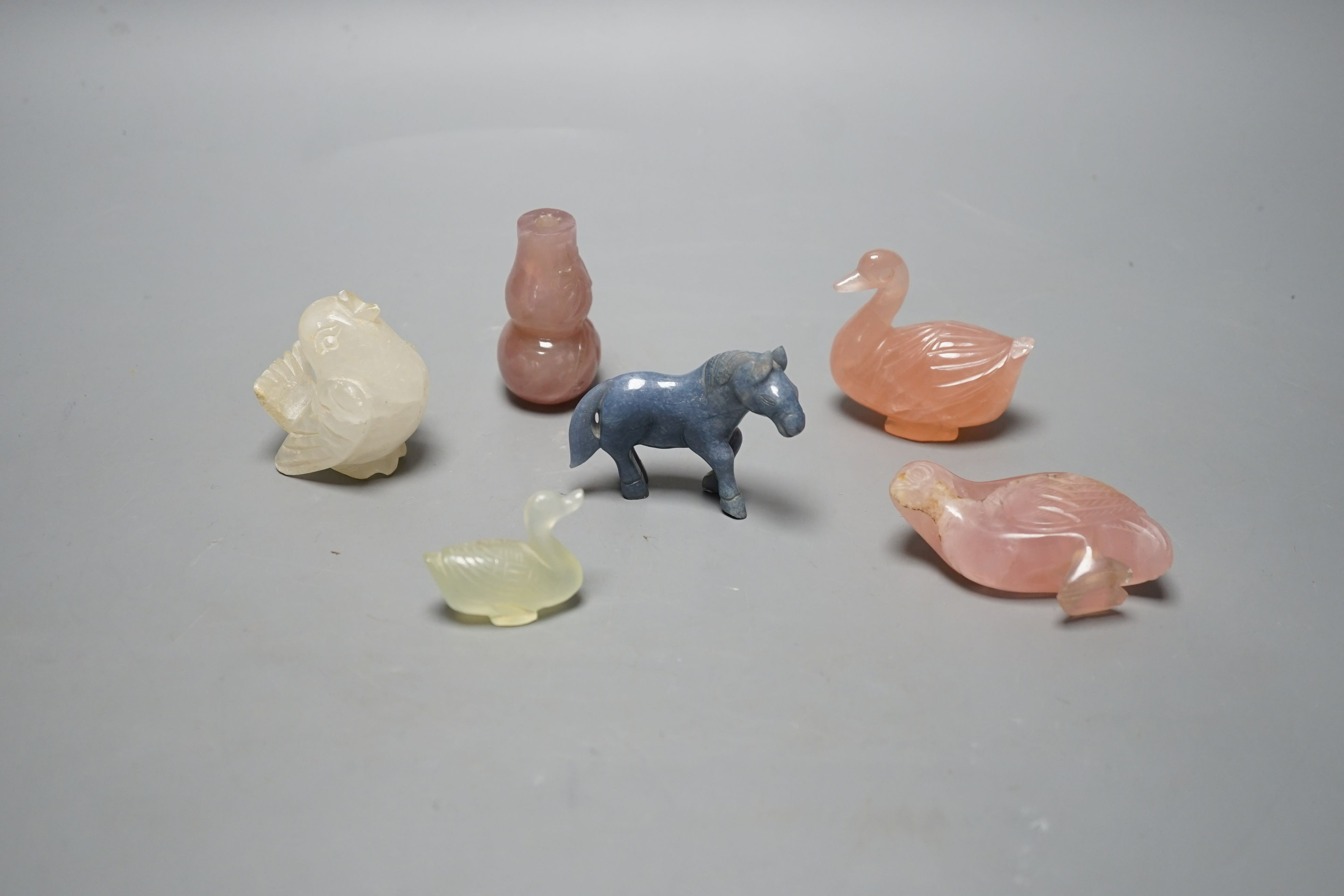 Six Chinese hardstone carvings, tallest 6cm